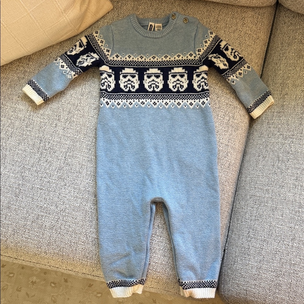 Janie and Jack Star Wars Blue and White Knit Onesie 6-12mo